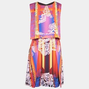 Peter Pilotto Orchid Beam Orange Stretch Silk Mini Dress Size 2 Luxury!